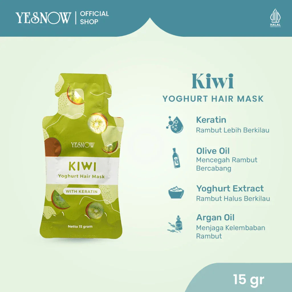 Kiwi yoghurt hair mask sachet with keratin, olive oil, and argan oil, 15g pack